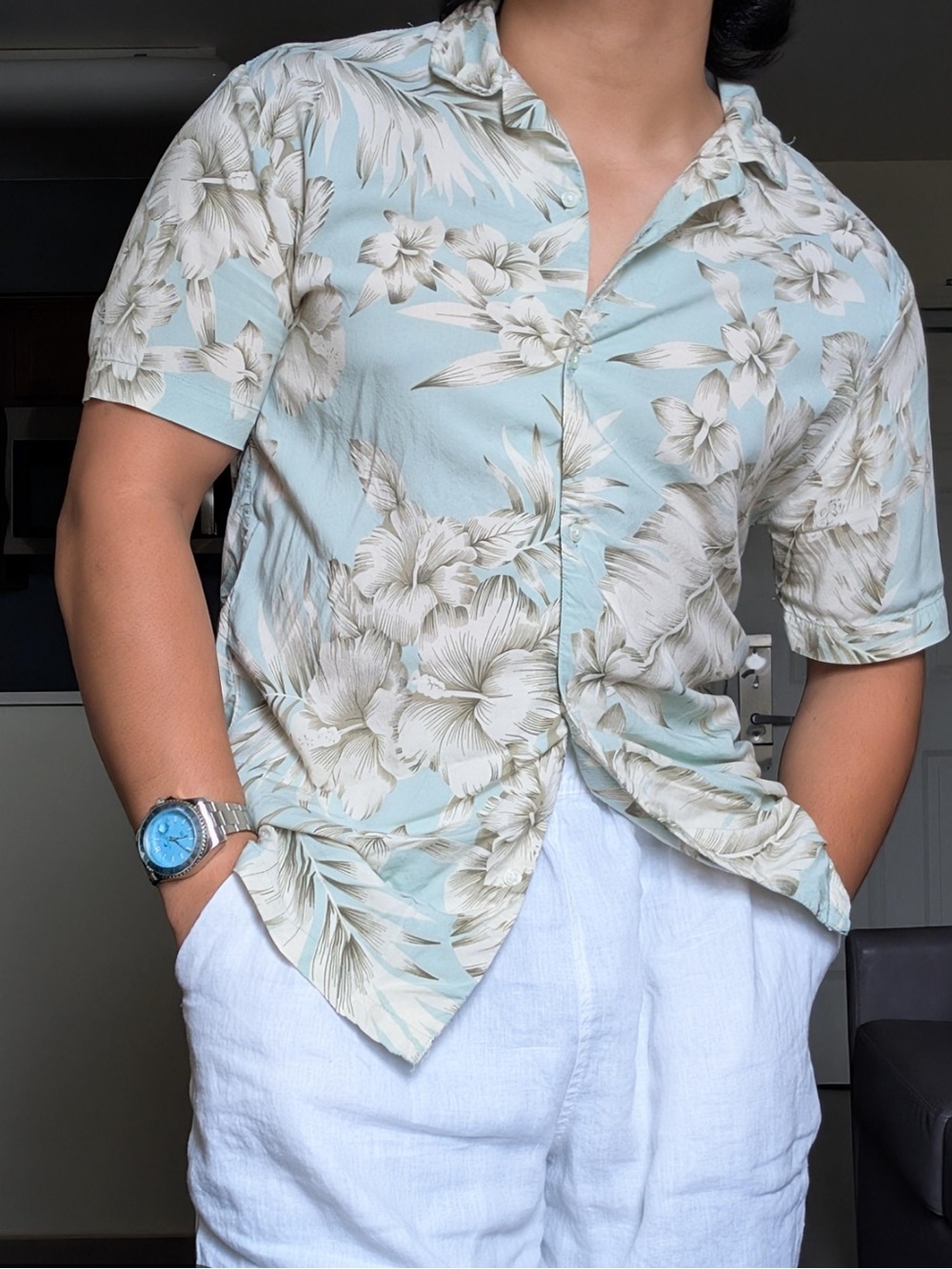 Denim & Flower Mint Green and Beige Floral Shirt size large